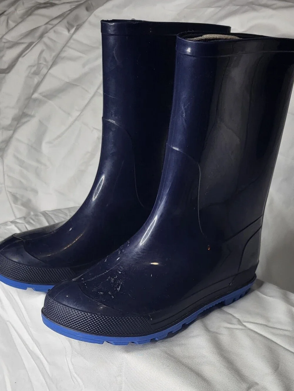 Navy Blue Rain Boots with Bright Blue Soles